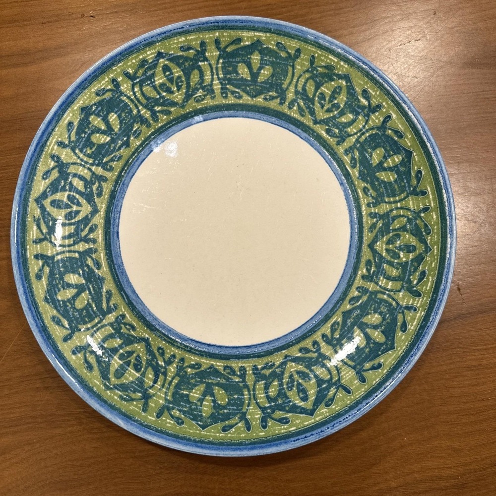 BLUE EDGE By Royal China Ironstone 11 1/2" Chop Plate Platter Charger Green VTG